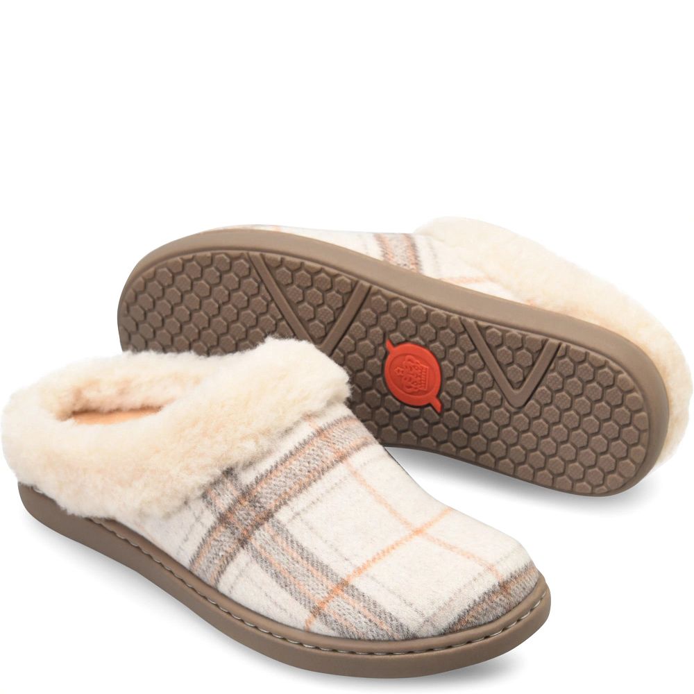 Born Ali Slippers Winter White Plaid Wool Product ID-EV1HQFtU