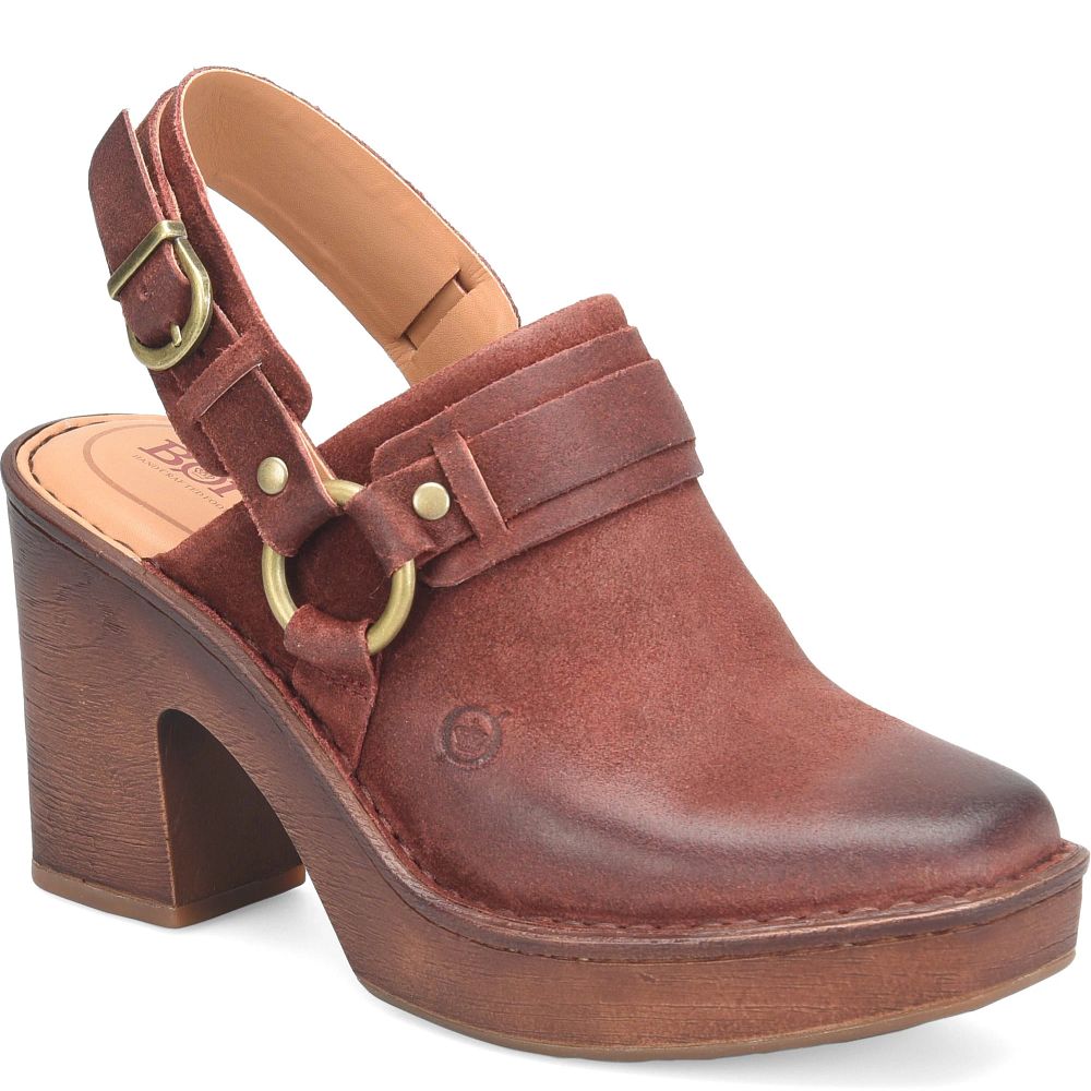 Born Hudson Clogs Dark Brick Distressed Product ID-GmbIfudK