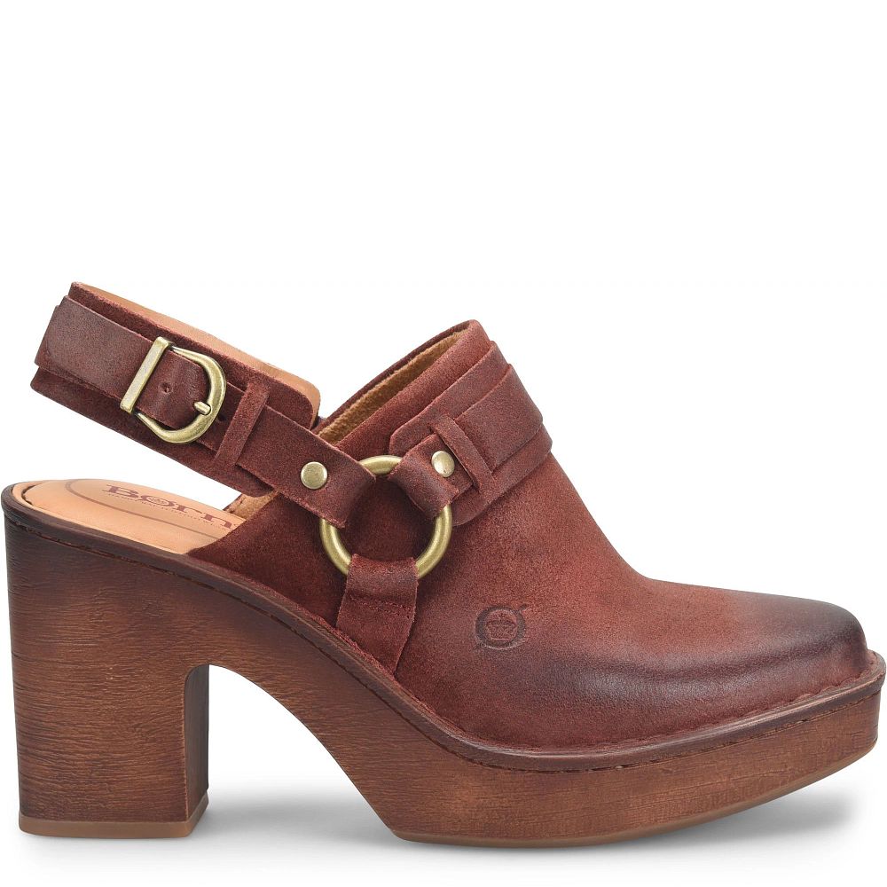 Born Hudson Clogs Dark Brick Distressed Product ID-GmbIfudK