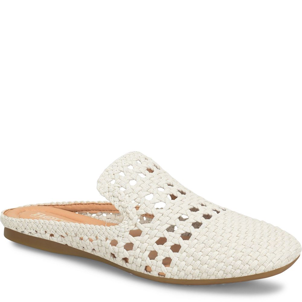 Born Cameo II Clogs Cream Knit Fabric Product ID-KTfBhnU9