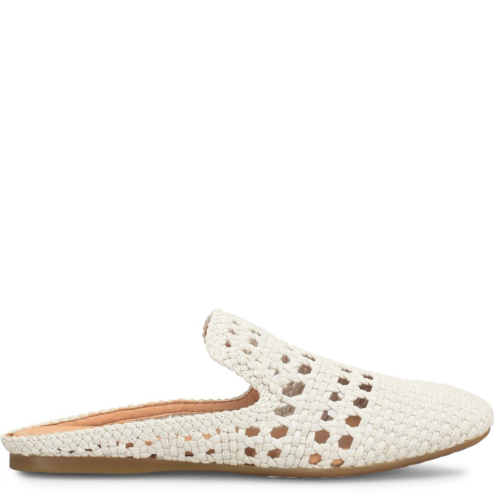 Born Cameo II Clogs Cream Knit Fabric Product ID-KTfBhnU9