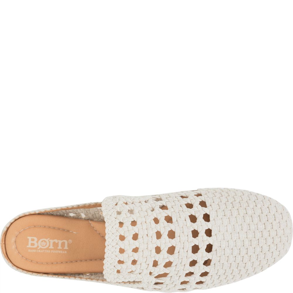Born Cameo II Clogs Cream Knit Fabric Product ID-KTfBhnU9