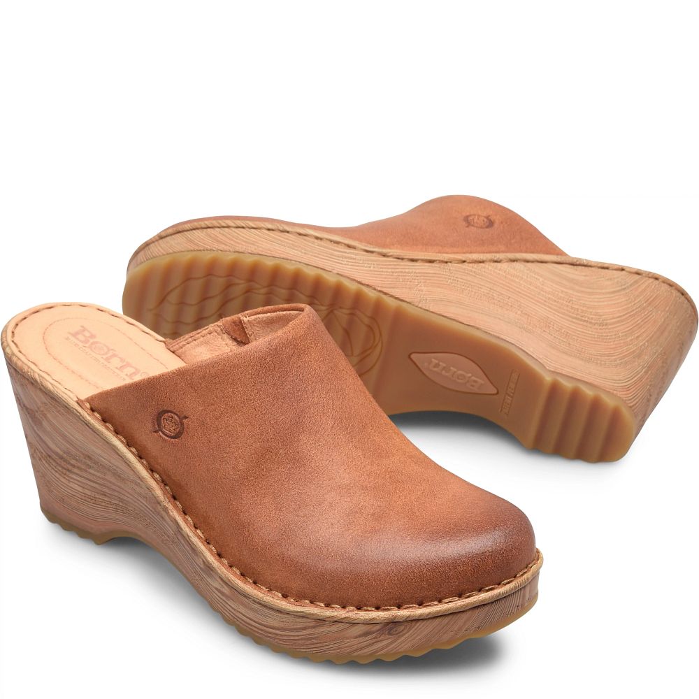 Born Natalie Clogs Tan Camel Distressed Product ID-PYKire0g [BornShoes-106]