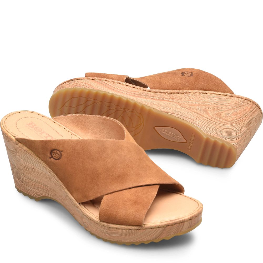Born Nora Sandals Tan Camel Suede Product ID-XPKIEdGE [BornShoes-203]