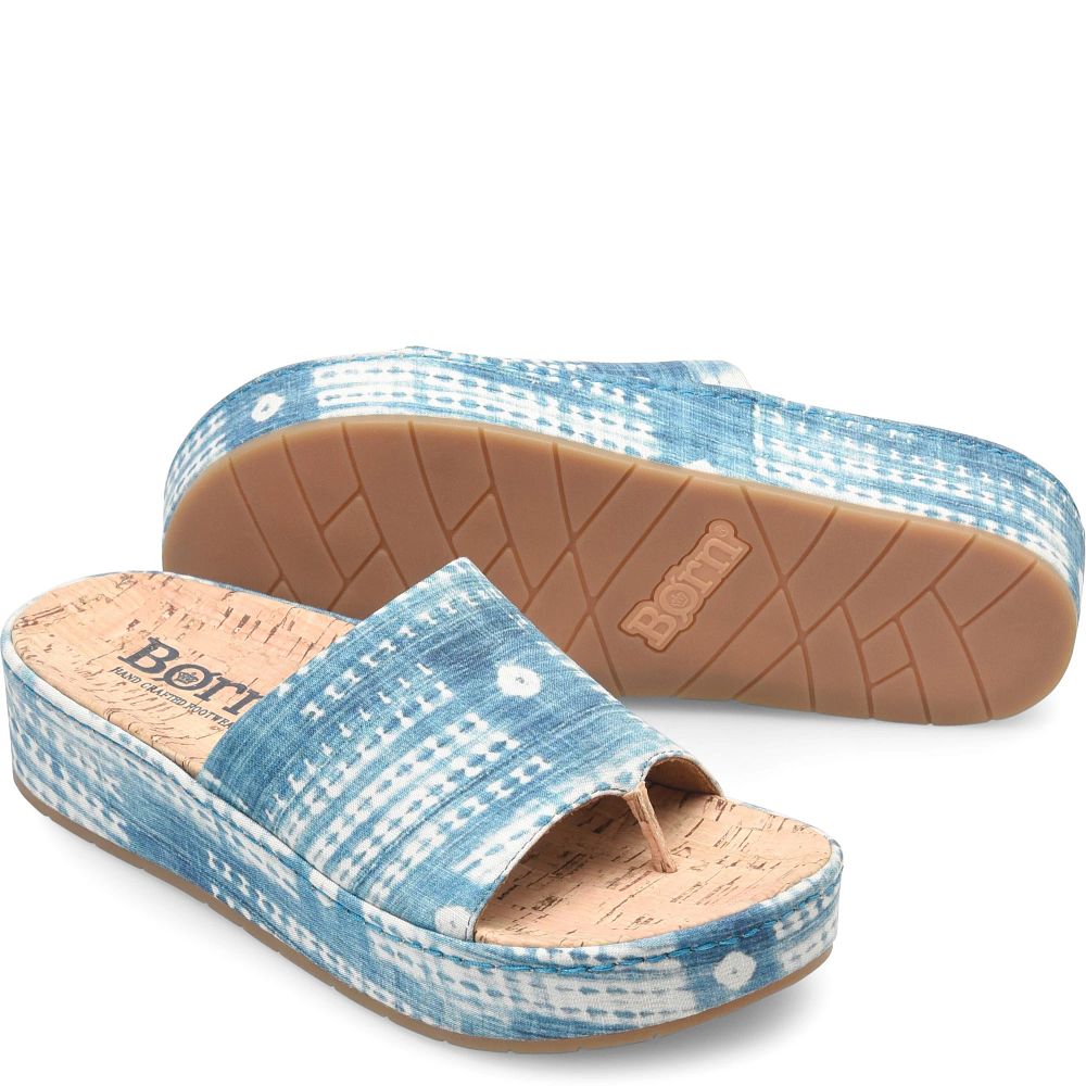 Born Sharr Tencel Sandals Blue Multi Tencel Fabric Product ID-XVXDseNP