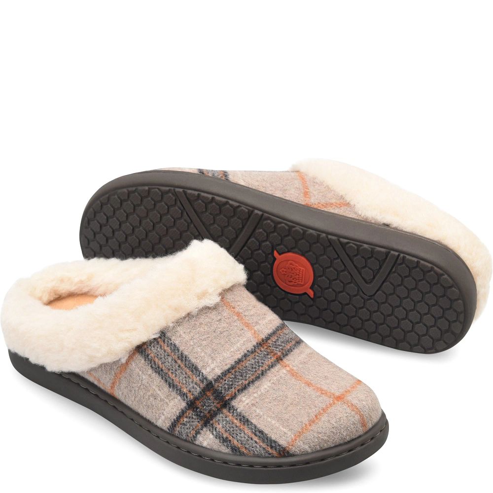 Born Ali Slippers Taupe Plaid Wool Product ID-jc87dvgS